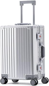 All Aluminum Magnesium Hardshell Carry On Luggage with Wheels, Hardside Carry on Suitcase with TSA Lock, Airline Approved Zipperless Suitcase Checked Luggage Metal Rolling Luggage Silver, 20 inch