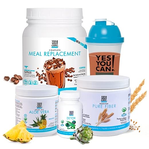 Yes You Can! Detox Plus Kit, Daily Cleanse Pure Fiber Meal Replacement, Drink Mix, Shake Booster and Supplement, Body Cleanse Kit for Women, Daily System Cleanse - Coffee, Aloe Vera Pineapple