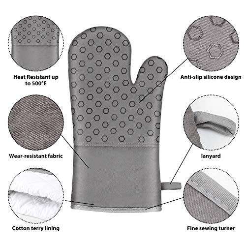 Chrider Oven Mitts and Pot Holders 4pcs Set, 500°F Heat Resistant Non-Slip Silicone Cooking Gloves, Soft Cotton Lining with Non-Slip Silicone Surface for Kitchen, Cooking, Baking