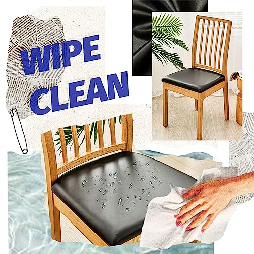 qiden Chair Seat Covers Set Of 2/4/6 PU Cushion Cover For Dining Chair Seat Waterproof Slipcovers Parsons leather seat covers Seat Slipcover-Black-Pack of 2 (36-48cm) - Image 2