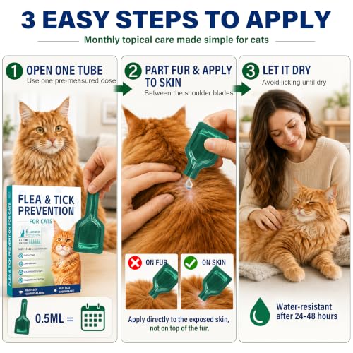 Cat Flea & Tick, Waterproof Topical Preventative for Cats, 6 Doses, Cats 1.5 lbs+, 8+ Weeks - Image 7