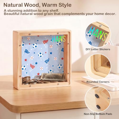 Image of ICOSY Piggy Bank for Kids, Wooden Framed Coin Bank