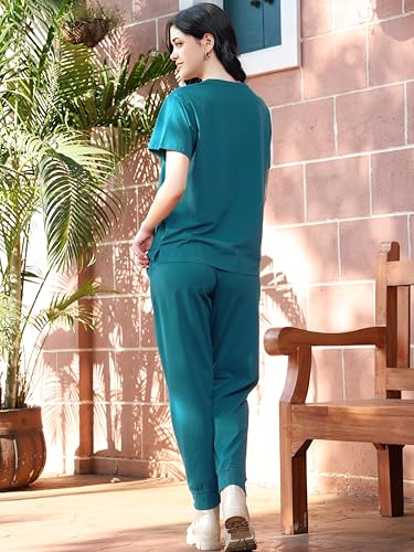 Image of ZEYO Night Suit for Womens Typography Printed Cotton Night Dress of Top and Joggers