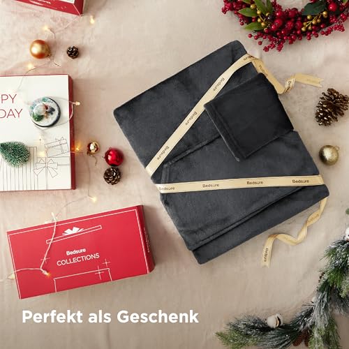 BEDSURE Decke mit Ärmeln Kuscheldecke - Weihnachten Geschenke für Männer, Warm Ärmeldecke & Sofadecke für Erwachsene, Flauschige Ganzkörperdecke zum anziehen, Tragbare Decke, 150x200cm, Anthrazit