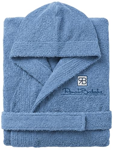 o-day Renato Balestra - Albornoz para hombre de rizo con capucha, bolsillos y cinturón, suave albornoz de rizo de algodón M-XXL, azul claro, XL