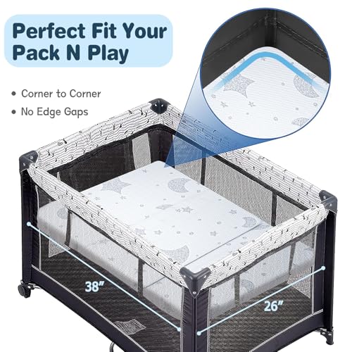 Image of Pack and Play Mattress, 38x26 Dual-Sided Memory Foam Trifold Pack N Play Mattresses with Carry Bag, Portable Baby Mattress for Pack N Play with Breathable Washable Cover