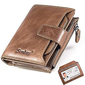 Senbos Portefeuille Homme en Cuir Véritable, Poche à Monnaie avec Blocage RFID, 18 Porte Carte Crédit, 2 Compartiment à Billets et Support de Carte d’identité Amovible, avec Boîte Cadeau