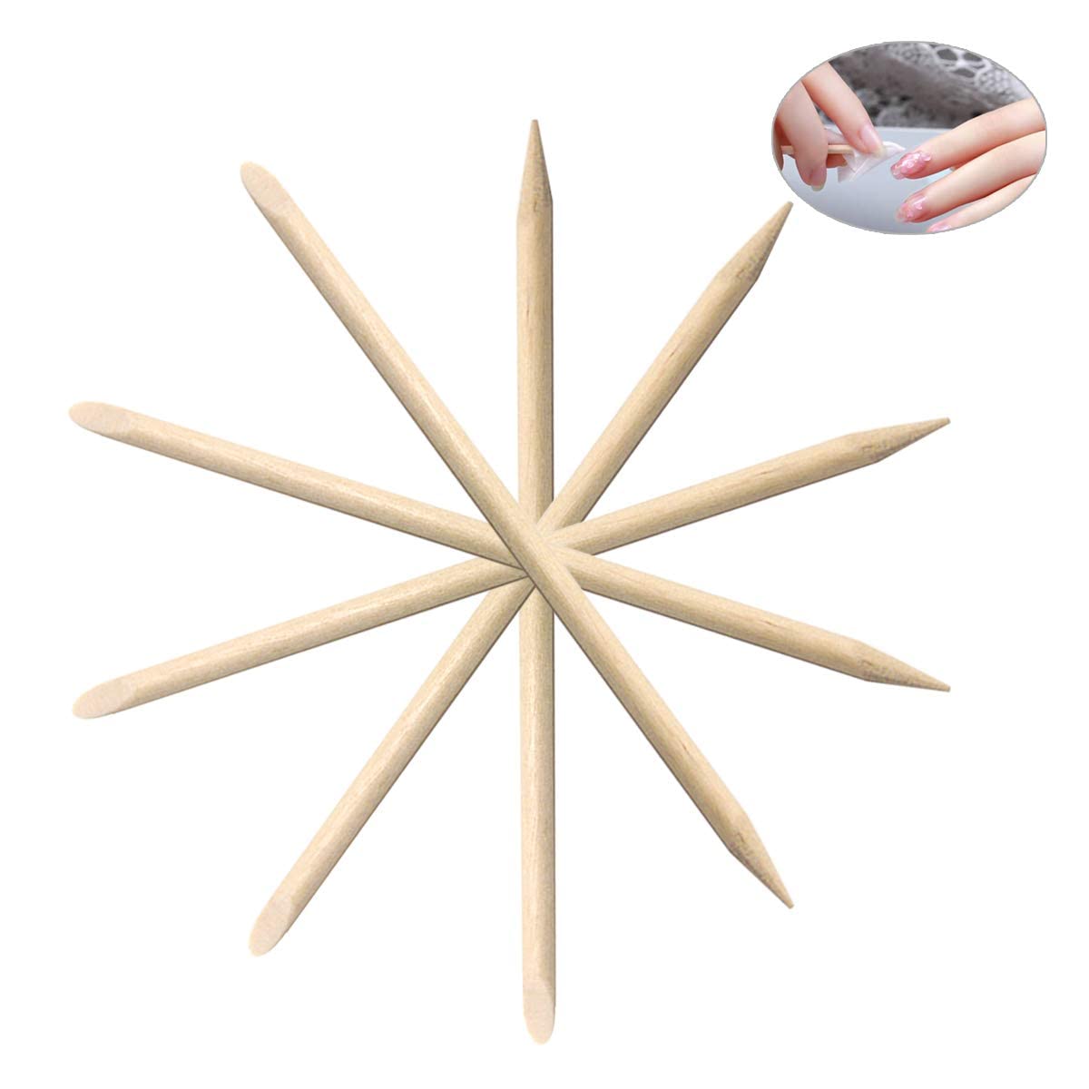 300Pcs Baton de Cuticule, BetterJonny Bâtons de Bois Orange Stick Double Face Batonnets des Ongles Bâtonnets Manucure Orange Batonnet en Bois pour Manucure Pédicure