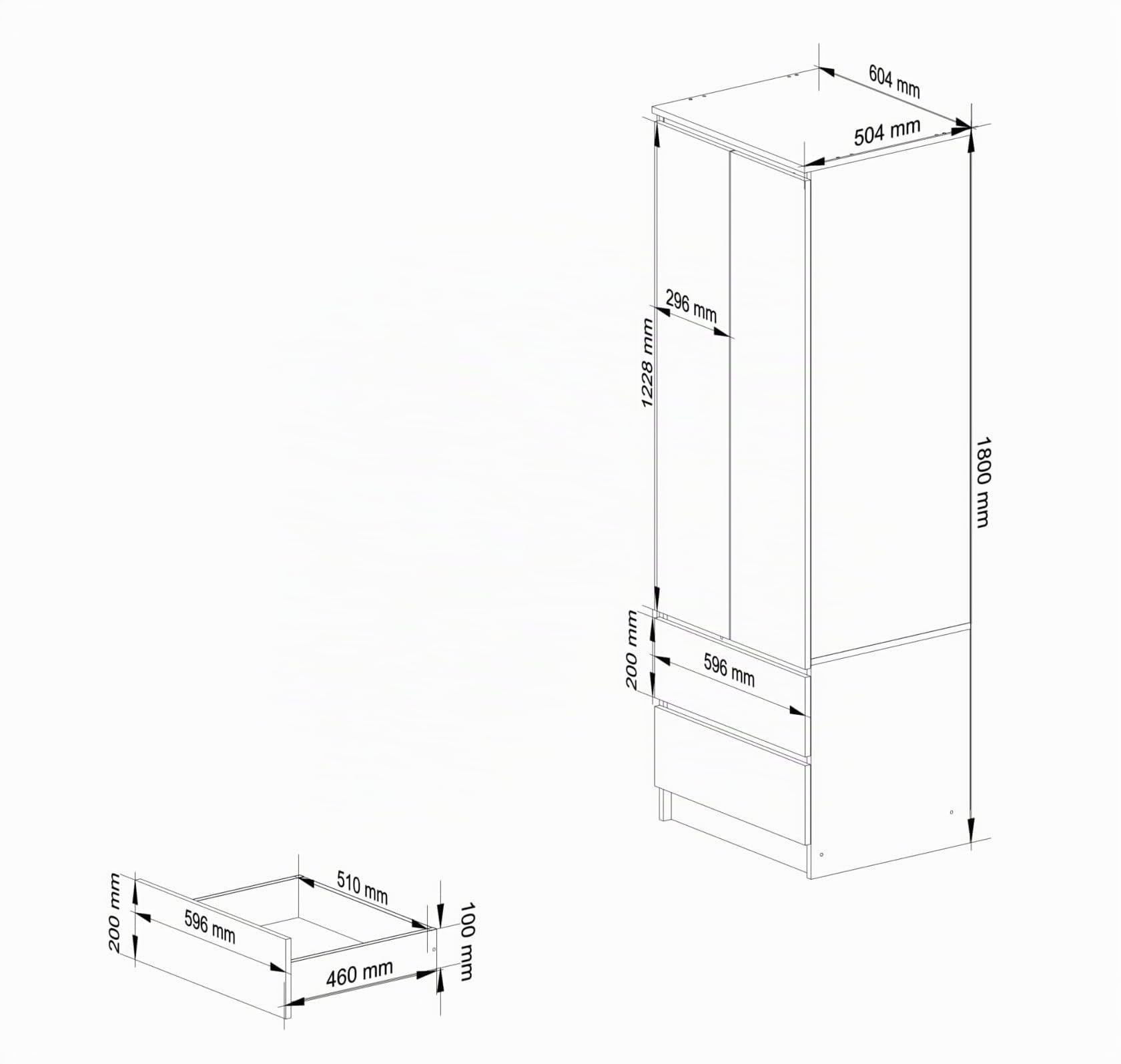 AKORD Armario S60 Roble Craft 60 cm 2 Puertas 2 cajones Frente en Color Roble Craft 1 Estante 60x51x180 cm
