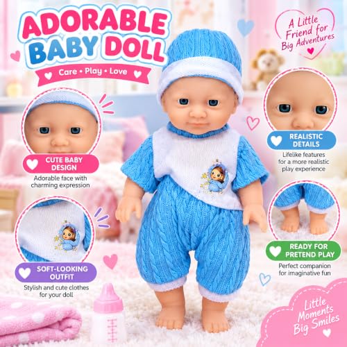 Image of Baby Dolll Bunk Bed Playset for Kids, Lovely Dolll with 2-Level Pink Bunk Bed, Blue Outfit & Cap, Dolll Accessories, Pretend Play Toy Set for Girls & Kids