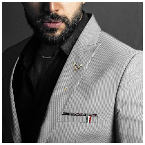 Image of wynameleri Men's Metalic Brooches and Pins, Gold Lapel Pin for Men, Shirt Stud Flower Deer Feather Pins