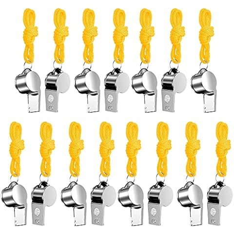 PUFEUOO 15Pcs Whistles Sports Whistle Referee Whistle Metal Whistle with Lanyard for Kids Football Teachers Cover