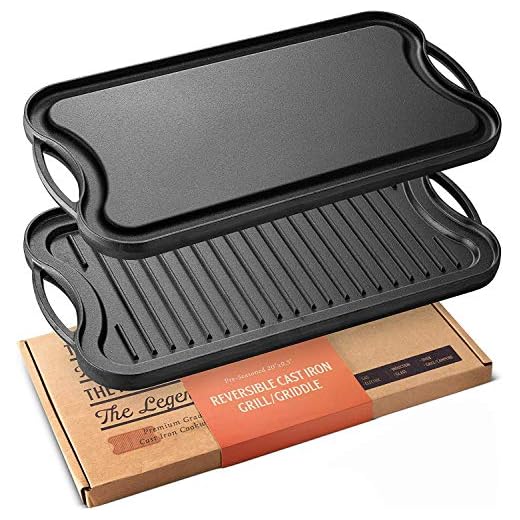 Legend Cast Iron Griddle for Gas Stovetop | 2-in-1 Reversible 20” Cast Iron Grill Pan For Stovetop with Easy Grip Handles | Use On Open Fire & In Oven | Lightly Pre-Seasoned Gets Better with Each Use