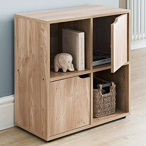 BAKAJI Mobile Armadio Libreria Bassa Design Cubo Moderno Mobiletto Armadietto Scaffale con 4 Ripiani e 2 Ante Dimensione 60 x 29 cm Arredamento Casa Soggiorno Salotto (Acero)