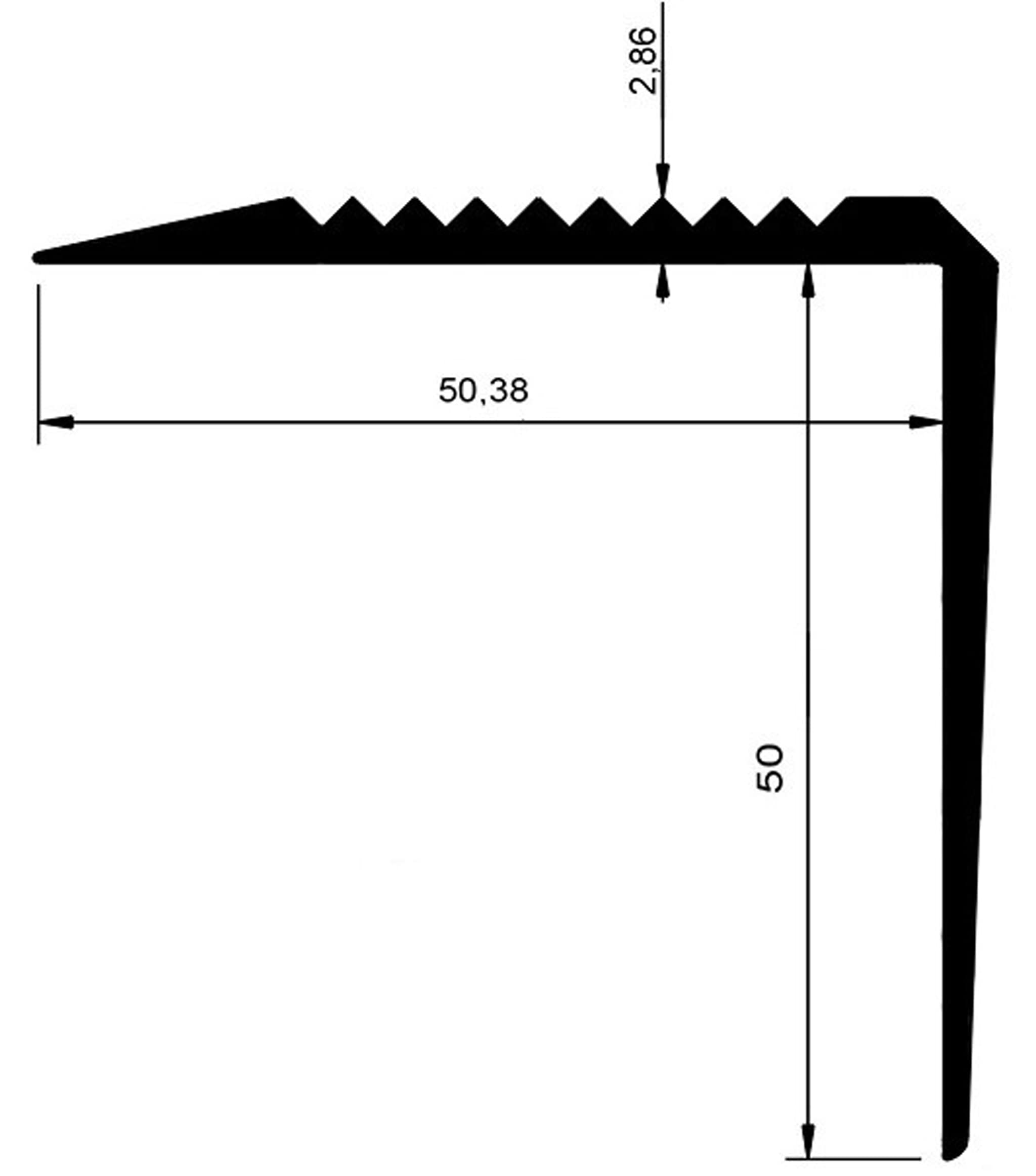 Treppenwinkel 53 x 53 x 1500 mm silberfarben ungebohrt Treppenkantenprofil Treppenkante grob gerieft, stabil und rutschhemmend Innenmaß 50 x 50 mm