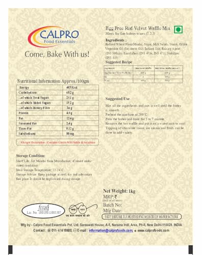 Image of Red Velvet Waffle Mix: Eggless Instant Premix for Baking | Crunch And Crust, Sweet Falvour ! Ready in 2 Min ! Melt-In-Mouth -100% Vegetarian ! Cake Mix Powder 1KG