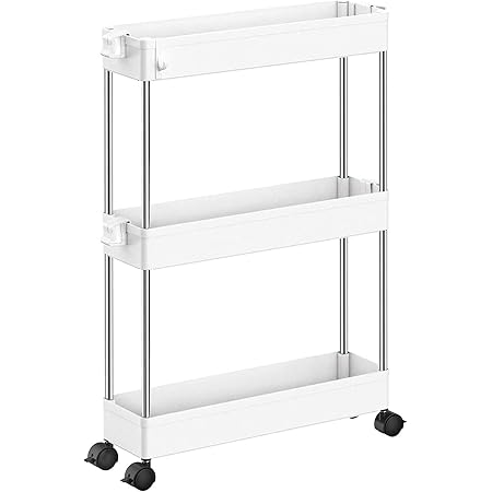Amazon Spacekeeper キッチンワゴン キャスター付き 3段 収納カート ローリングラック 幅13 X 奥行40 X 高さ61cm おしゃれ 隙間収納 台所 整理棚 書類 食品 ホワイト スリム キッチンワゴン 収納カート オンライン通販