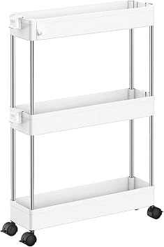 SPACEKEEPER Kitchen Wagon, Slim, 3 Tiers, Gap Storage, 5.1 inches 13 cm, Storage Rack with Casters, Storage Cart, Rolling Rack, Stylish