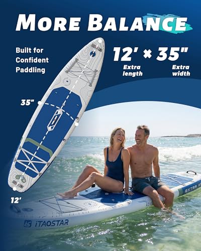 iTAOSTAR Adventure 12'× 35" Inflable Stand Up Paddle Board con asiento, Extra ancha SUP con 5 aletas diseño estable para familia, jóvenes, todos los niveles, lagos, océanos y pesca miniatura 3