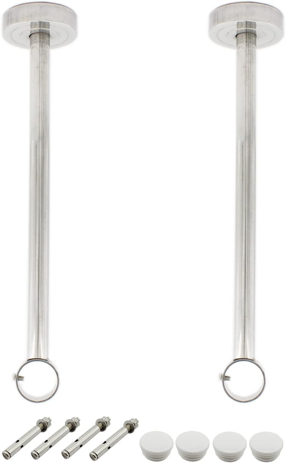2 Pack Ceiling Mount Bracket, Stainless Steel Wardrobe Pipe Bracket Rod Holder Ceiling Holder, ULIFESTAR Shower Curtain Closet Wardrobe Rod Lever Support Pipe Flange Socket (D*H)33*500mm/1.3*20''