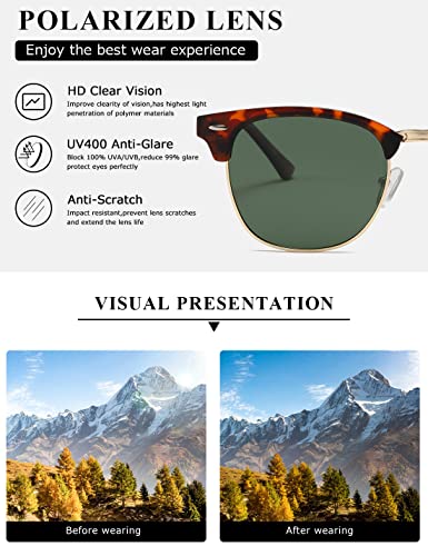 Aevogue Polarized Sunglasses For Women And Men Semi Rimless Frame Retro Sun Glasses Ae0369 (Matte Tortoiseshell Green Lens&Transparent Red Yellow) #TOP5