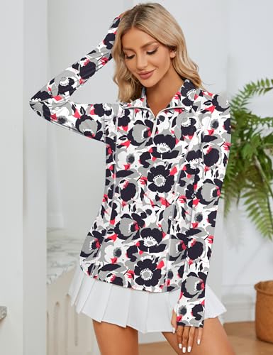 Image of LOMON Women Long Sleeve Shirts Sun Protection 1 /4 Zip Summer Quick Dry Hiking Shirts Quarter Zip Pullover for Women