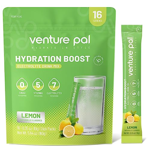 Venture Pal Sugar Free Electrolyte Powder Packets - Drink Mix For Rapid Hydration & Party Recovery | 5 Vitamins & 7 Electrolytes| Keto Friendly | Non-Gmo | Certified Vegan | 16 Sticks #TOP30