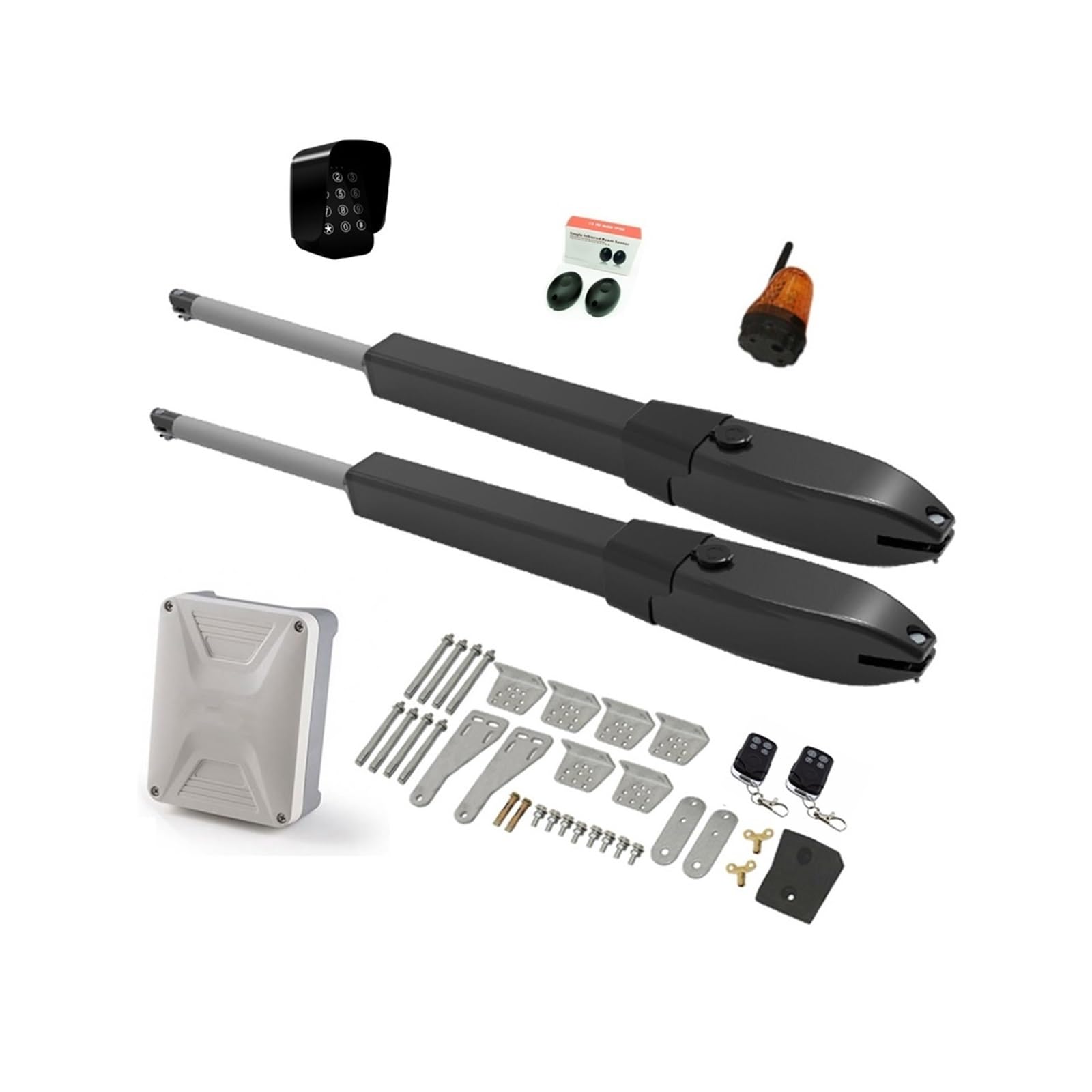 Kit Cancello Automatico, Batteria solare Doppio braccio Operatore elettrico for porte Battente Apri cancello Telecamera IP Telecomando Fattoria esterna Manor
