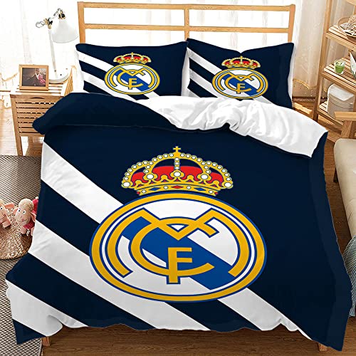 WINUO Equipo de Fútbol Real Madrid Juego de Funda Nórdica 135X200cm (Cama de 90) Funda de Edredón de Microfibra Suave con 2 Fundas de Almohada 50x75