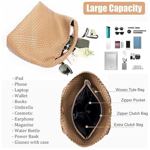 Image of Geelyda Woven Tote Bag for Women with Purse, Fashion Shoulder Hobo Underarm Bags, Large Woven Handmade Work Commuter Day Bags