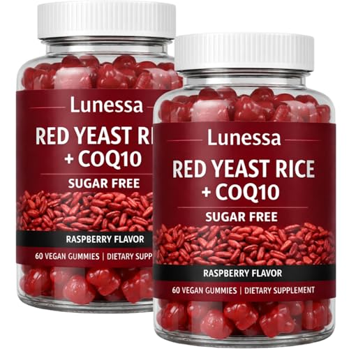 Lunessa Red Yeast Rice with Red Yeast Rice 2400mg CoQ10 200mg Restores Body Vitality & Maintains Healthy Cholesterol Levels for Men & Women Non-GMO Vegan Raspberry Flavor 60 Gummies (2)