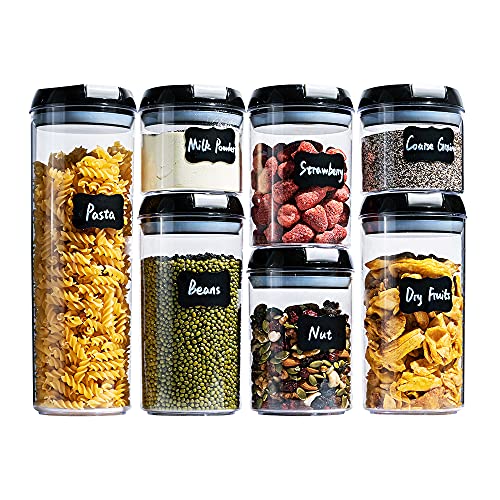novelinks Frischhaltedosen-Set, 7 Stück, luftdicht, nachfüllbar, transparent, Kunststoff, mit verbessertem Deckel, Vorratsbehälter für Küche und Haushalt, BPA-frei (rund) Cover