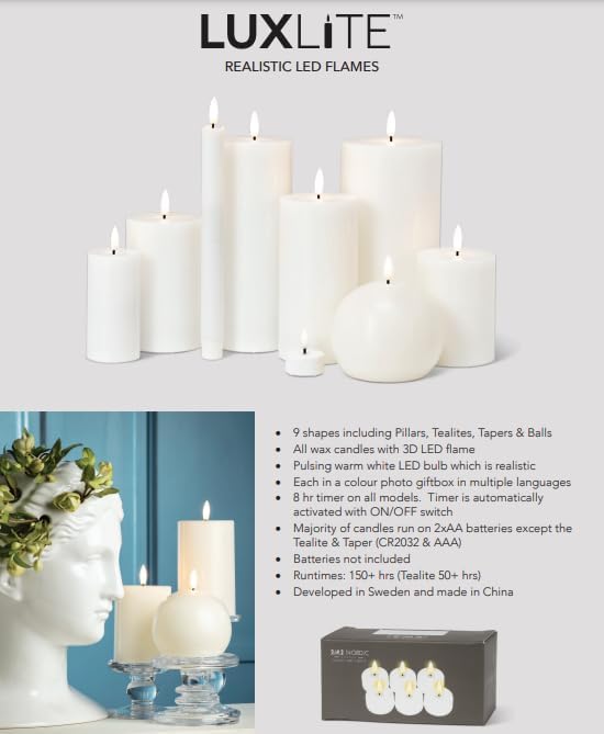 Abbott Collection Wax LED Flameless Ball Candle - White (4" D) - Image 3