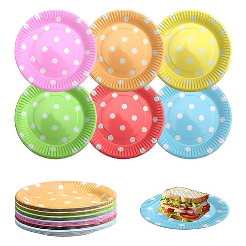 HENGBIRD 60 Stück Party Pappteller,DIY Bunt Pappteller,7'' Rund...