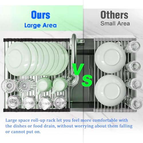 Image of 16 Gauge Stainless Steel Kitchen Sink Single Bowl Sink with Kitchen Faucet, Roll Up Rack and Bottom Dish Grip Support Top or Under Mount Install Sink for Kitchen (30 inchx18 inch)
