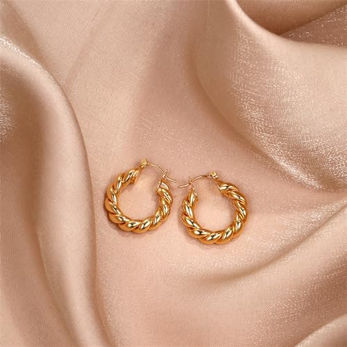 Image of Shining Diva Fashion Anti Tarnish Jewellery Celebrity Inspired 14k Real Gold Plated Simple Plain Link Chain Chunky Huggie Hoop Trendy Stylish Copper Earrings for Women Girls
