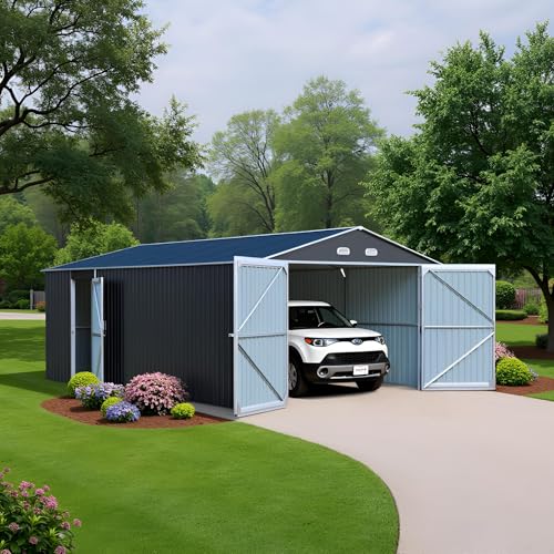 Jaxenor Metal Garage Shed 20x13 FT, Sheds & Outdoor Storage Clearance, Outdoor Storage Shed for Car, Truck, Bike, Lawnmower, Backyard Tool House Building 2 Doors and 4 Vents Dark Gray