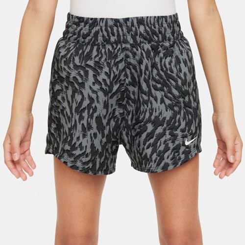 Nike One Big Kids' (Girls') Woven High-Waisted Shorts (Smoke Grey/Dark Smoke Grey/White, FQ4527-084)4