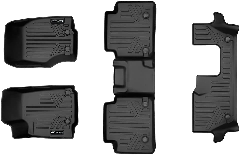 SMARTLINER All Weather Custom Fit Black 3 Row Floor Mat Liner Set Compatible with 2021-2023 Jeep Grand Cherokee L (Only Fits 7 Passenger Models)