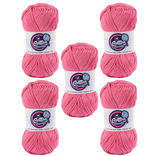 Image of NESTNHAVEN Cotton Candy 100% Cotton Yarn - (100g, 185 Meters) - Luxury Yarn for Crochet, Amigurumi, Embroidery, Toys, Garments, Flowers and Hobby, Projects. (Pink) | (500 Gm)