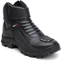 Bota Motociclista em Couro Legítimo com Protetor de Marcha, Zíper e Refletivo Noturno