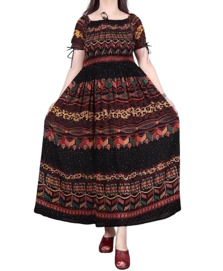cigain Attractive Printed Rayon Bobbin One Piece Kaftan Nighty fit and Flare Maxi Night wear Gown Comfy Trendy Dress for Women-picture-24