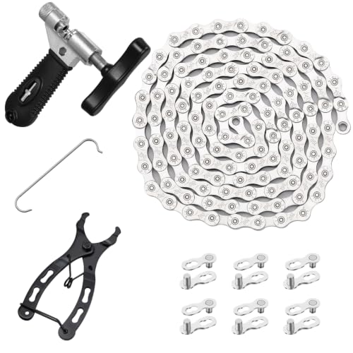 Bike Chain Kit, 9 Speed Multi-Function Bike Mechanic Repair Kit, Chain Breaker and Bike Link Plier with Hook and 3 Pairs Bicycle Buckle, Reusable