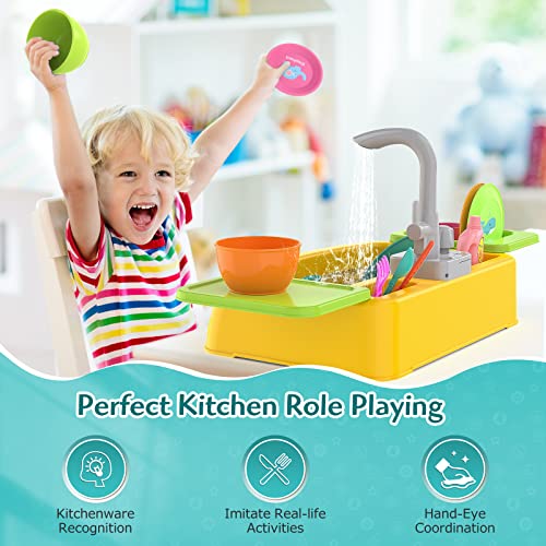 Kindiary Play Kitchen Sink Toy With Running Water For Kids Toddler, Learning Dishwasher Set With Automatic Water Cycle System, Pretend Role Play Toys For Boys Girls #TOP1