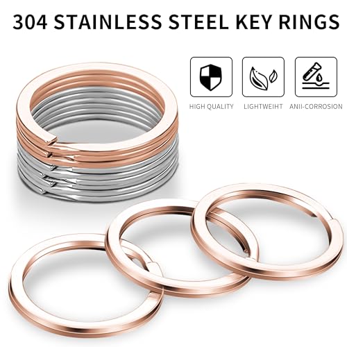 Image of Gkeygo Key Rings, 12 pcs Stainless Steel Key Ring for Keychains, 1inch Flat Split Keychain Ring for Car Keys Dog Ring Tag Lanyards Home School Office DIY, Silver - Rose Gold