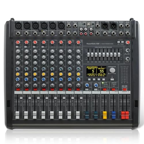 Mesa de Mezclas DJ, Consola mezcladora de Audio Powermate PM600-3 1:1, 2x1000W, 4Ω, mezcla alimentada profesional, 6 + 2 canales for escenario profesional de Dj ,Para karaoke,actuación,streaming.