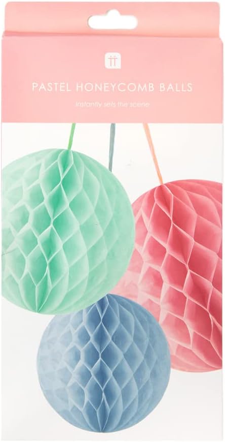 Talking Tables Paper Pastel Honeycomb Hanging Party Decorations in Mint Green, Blue and Pink, Pastell, 25 cm - Image 3