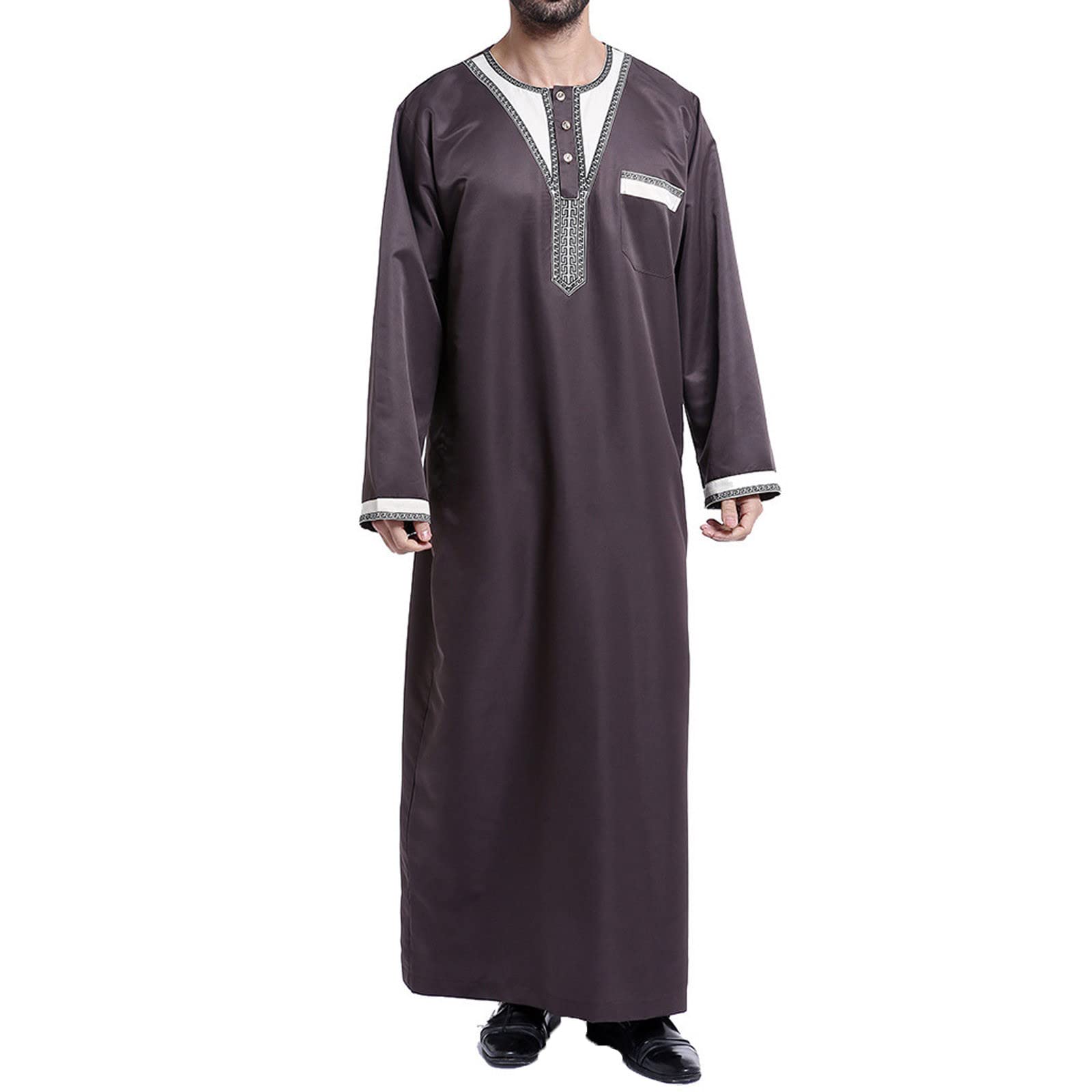 Cotton Long Sleeve Muslim Robes for Men 2023 Fashion Embroidered Standing Neck Pocket Long Thobe Casual Gown