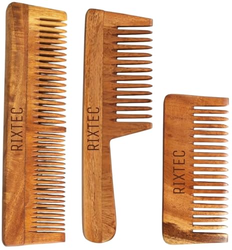 Image of Neem Wooden Comb Set for Women & Men | Wooden combs combo Hair Comb Set | Kachi neem comb for Women for Hair Growth | Dandruff remover comb Neem Wood Kangi for Hair (Pack of 3)