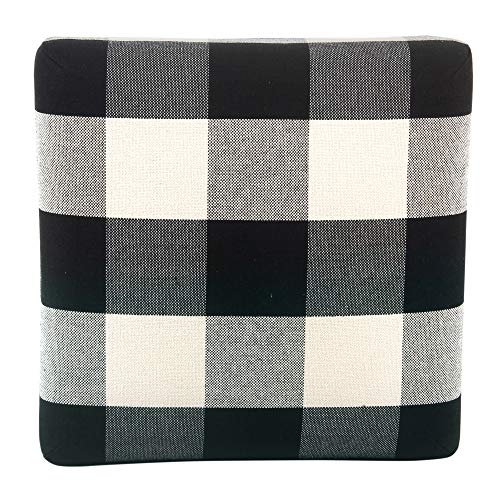 Homepop Home Decor | Classic Open-Back Counter Height Barstool | Square 24 Inch Bar Stools With Domed Cushion, Black Plaid #TOP6